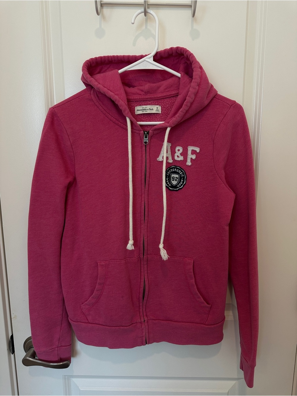 Abercrombie & Fitch Y2K Zip Hoodie Womens M Pink A&F 92 Crest Sweatshirt